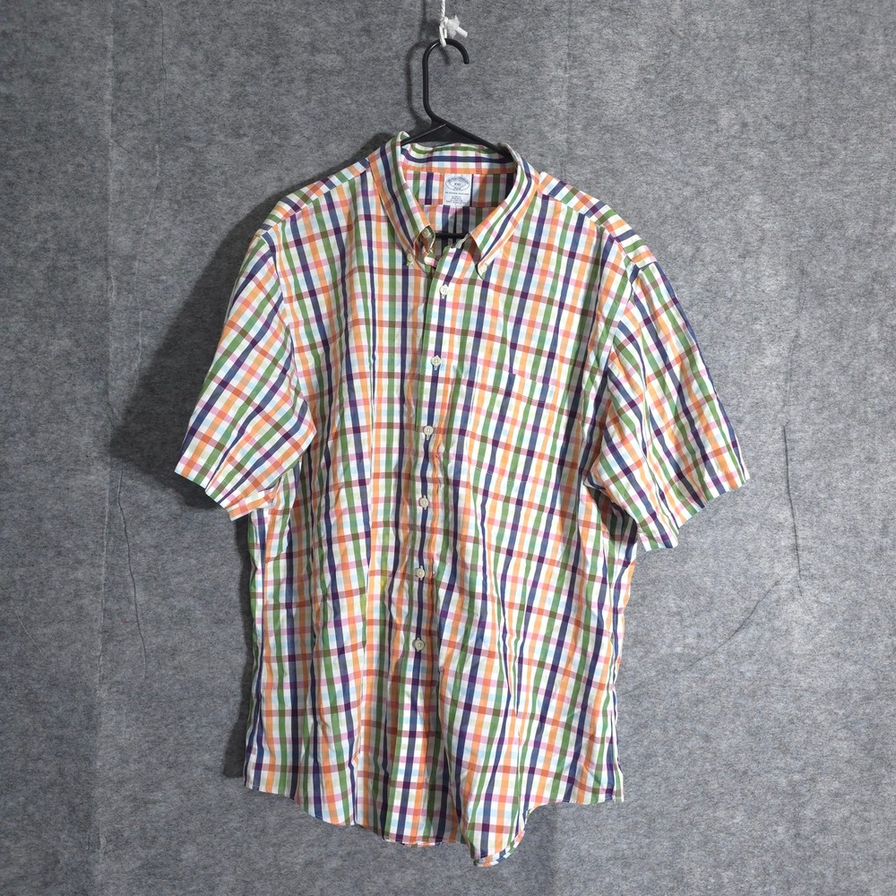 Brooks Brothers 346 Original Shirt Men's Plaid Slim Fit Short Sleeve Button Down